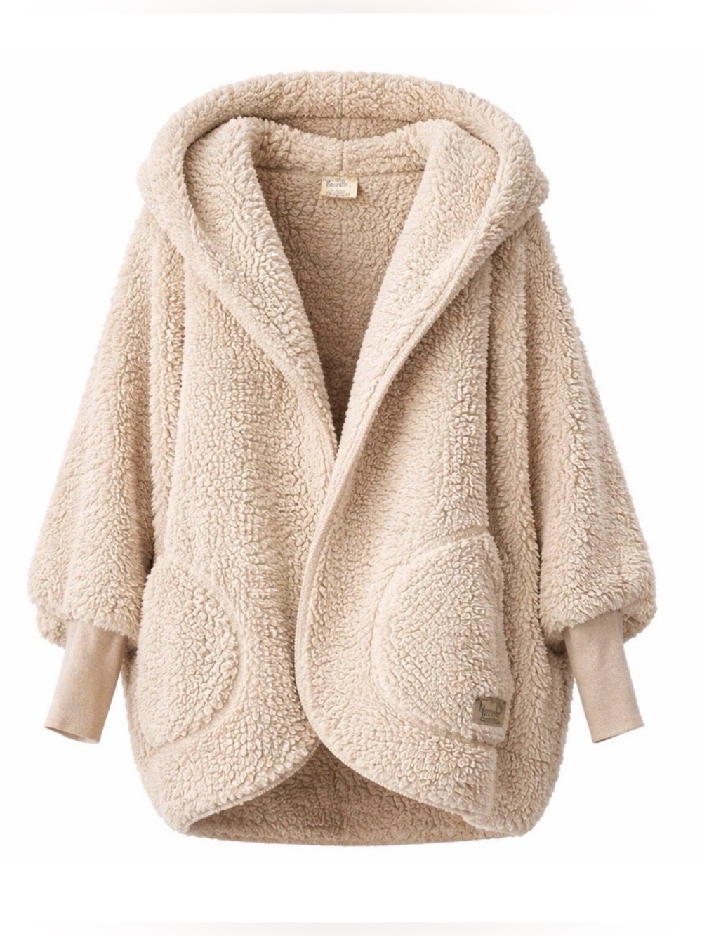 Nordic Beach Fluffy Frappe Cozy Sherpa Body Wrap Hooded Cardigan White One Size - Picture 2 of 11